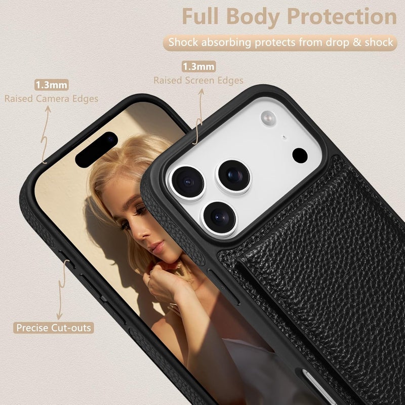 Keallce Case for iPhone 17 Pro Max 6.9'', Crossbody Wallet Case Purse with RFID Blocking 3 Card Holders, Flip Folio Leather Cover with Lanyard Wristlet Strap Women Lady for iPhone 17 Pro Max, Black - Image 5